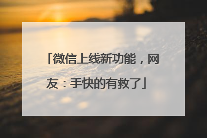 微信上线新功能，网友：手快的有救了