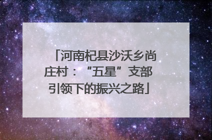 河南杞县沙沃乡尚庄村：“五星”支部引领下的振兴之路